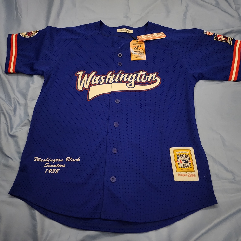 NEGRO LEAGUE MEN'S WASHINGTON BLACK SENATORS #22 BASEBALL JERSEY BLUE SIZE LARGE